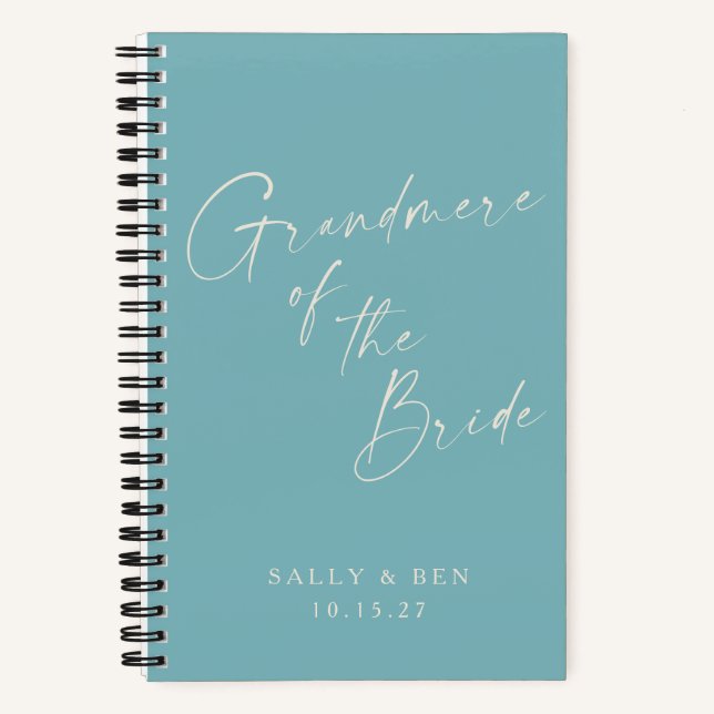 Carnet Grandmere Mariée minimaliste Personnalisé Turquois (Recto)