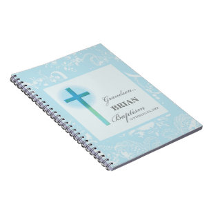 Carnet Grandson Baptême bleu dentelle personnalisée