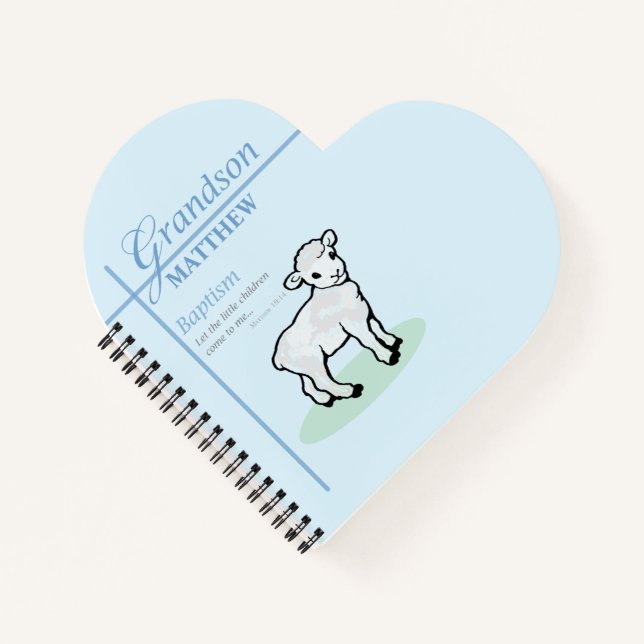 Carnet Grandson Baptême Blue Boy Lamb Personnalisé (Devant)