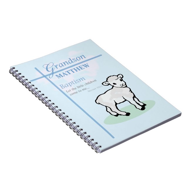 Carnet Grandson Baptême Blue Boy Lamb Personnalisé (Côté Droit)