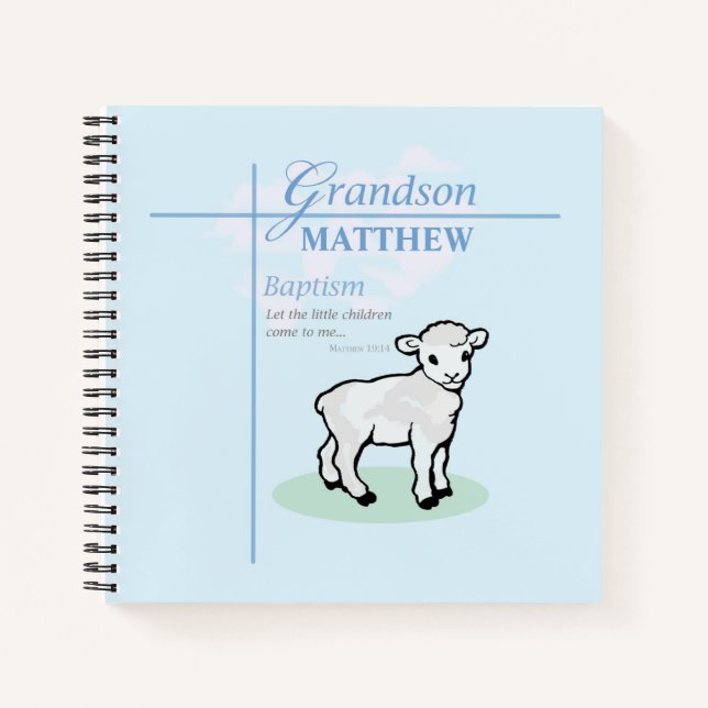 Carnet Grandson Baptême Blue Boy Lamb Personnalisé (Devant)