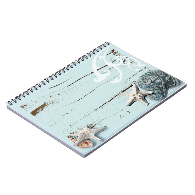 Carnet Grange côtière bois aqua bleu étoile coquillages (Côté gauche)