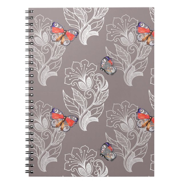 Carnet Graphique à fleurs et papillon, aquarelle, motif (Devant)
