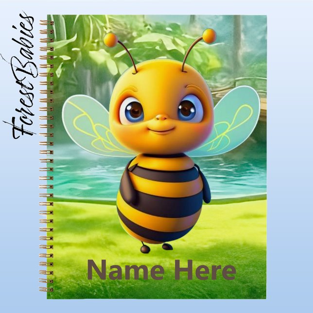 Carnet Graphique de dessin animal blanc mignon BumbleBee (🐝 Bumble Bee, Customizable ForestBabies 8.5"x11" Spiral Notebook - Front)