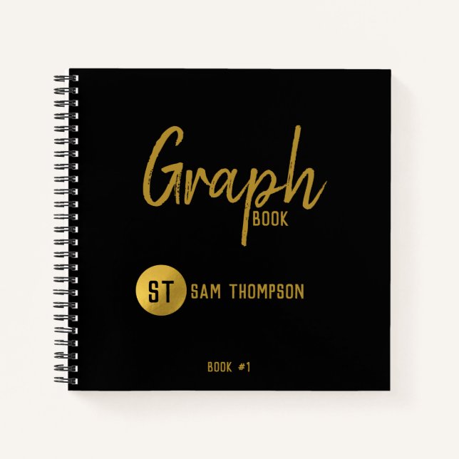 Carnet Graphique de monogramme noir et or personnalisé (Devant)