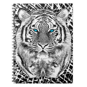Carnet Graphique de tigre noir et blanc aux yeux bleus