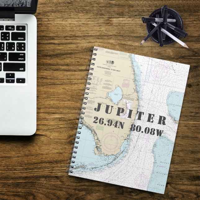 Carnet Graphique Nautique Jupiter FL Latitude Longitude (Jupiter Florida Authentic Nautical Chart Notebook
)