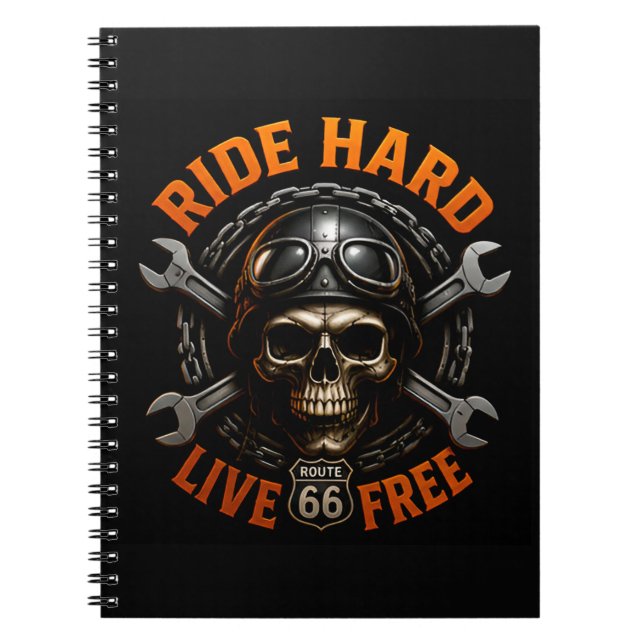 Carnet ☠️ Graphisme de crâne de la route 66 pour motards  (Devant)