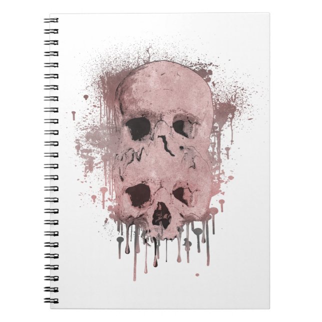 Carnet Graphisme éclaboussé d'encre rose gold crâne à gou (Devant)