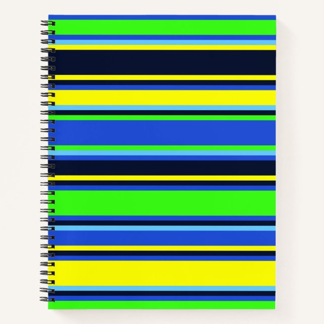 Carnet Gras Bleu, Lime et Jaune rayé (Devant)