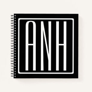 Carnet Gras moderne 3 initiales Monogramme Blanc sur no