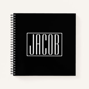 Carnet Gras & Moderne Votre Nom ou Mot   Blanc sur Noir