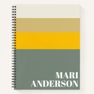 Carnet Gras Sage Green Yellow Stripes Moderne Personnalis