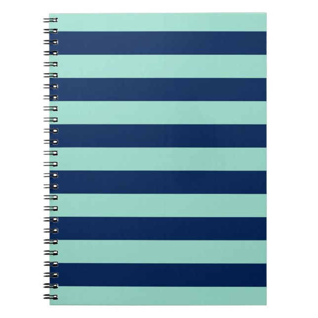 Carnet Gras Seafoam Green et Navy Stripes (Devant)