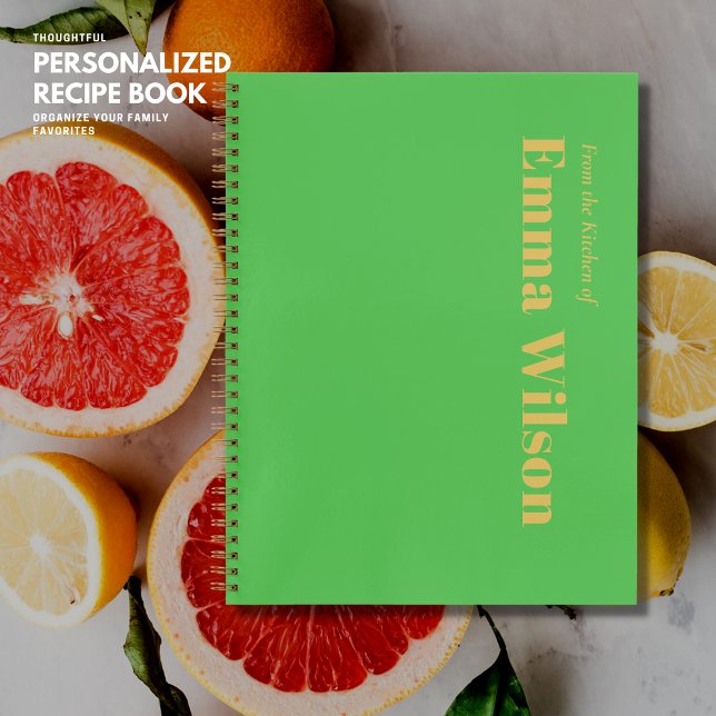 Carnet Gras Simple Minimaliste Vert Monogramme Nom Recett (Créateur téléchargé)