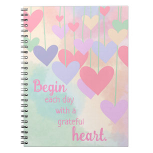 Carnet Grateful Coeur rose vert pourpre Ombre Gratitude