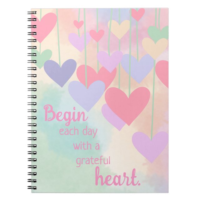 Carnet Grateful Coeur rose vert pourpre Ombre Gratitude (Devant)