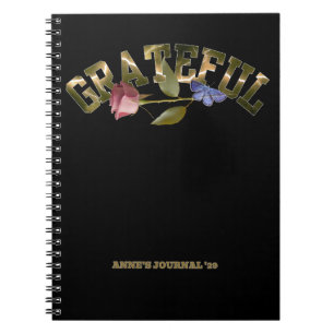 Carnet Grateful Rose de typographie d'or et papillon