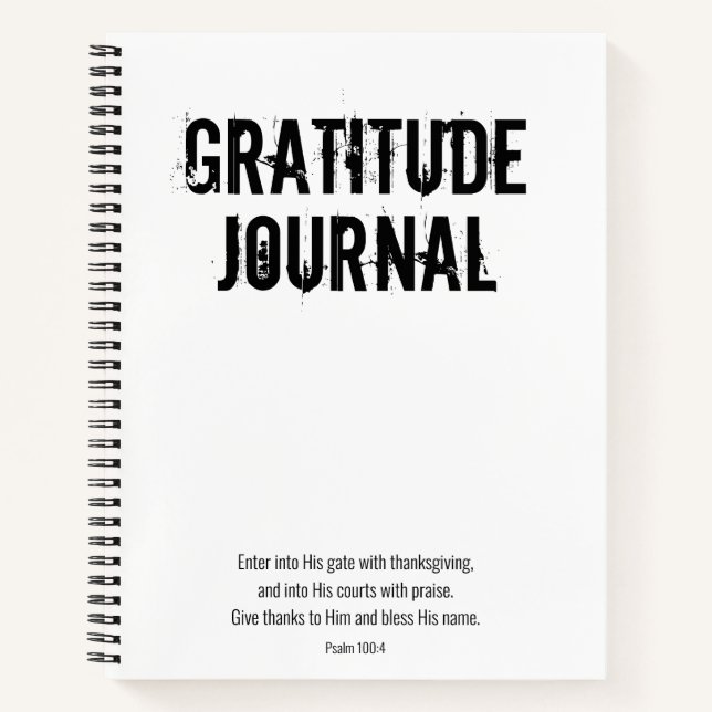 Carnet Gratitude Blanc Noir Minimal Psaume Bible Verse (Devant)