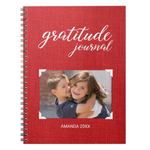Carnet Gratitude Votre Nom Photo Rouge Style Scrapbook