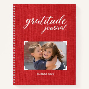 Carnet Gratitude Votre Nom Photo Rouge Style Scrapbook