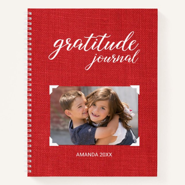 Carnet Gratitude Votre Nom Photo Rouge Style Scrapbook (Devant)