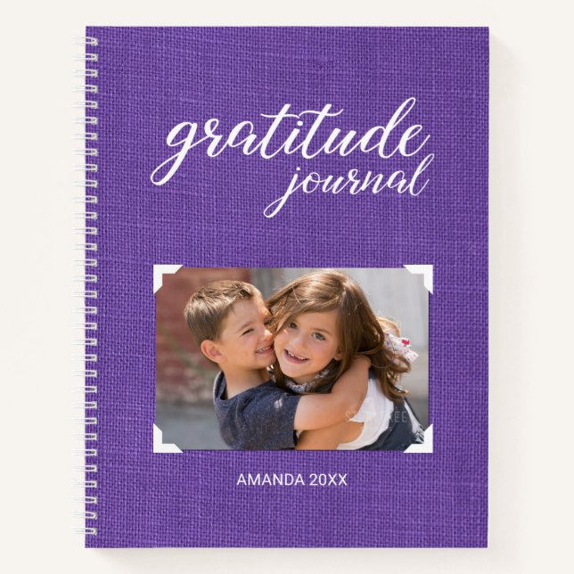 Carnet Gratitude Votre Nom Photo Style Scrapbook Violet (Devant)