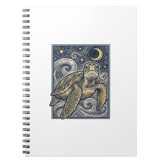 Carnet Gravure ancienne tortue marine nuit étoilée (Devant)