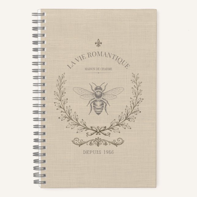 Carnet Gravure d'abeille beige chaud | Rustique Campagne  (Recto)