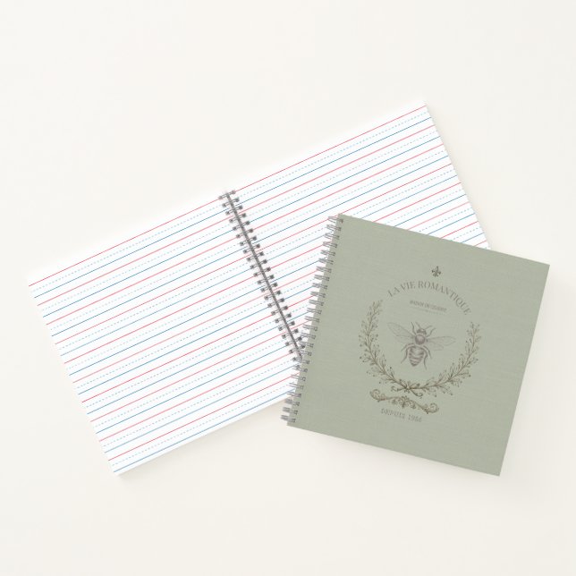 Carnet Gravure de abeille vert sauge | Rustique Campagne  (Intérieur)