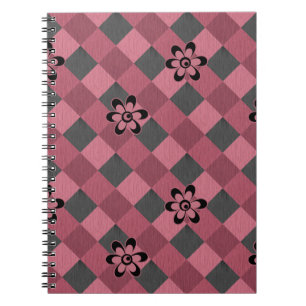 Carnet Gray rose géométrique à damiers motif avec fleurs