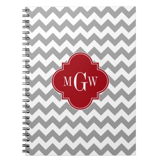 Carnet Gray Wht Chevron Cranberry Quatrefoil 3 monogram (Devant)