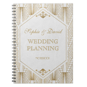 Carnet Great Gatsby Art Déco Wedding planner blanc or