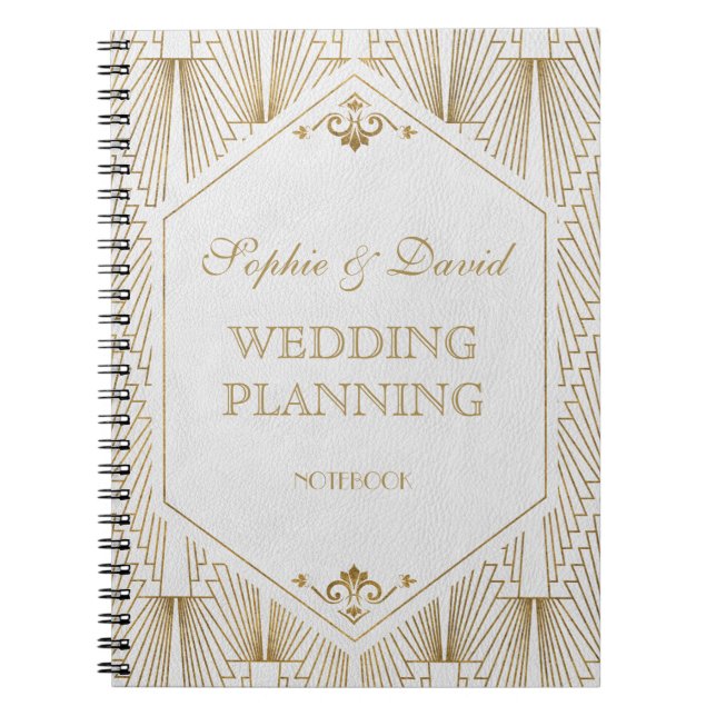Carnet Great Gatsby Art Déco Wedding planner blanc or (Devant)