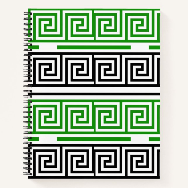 Carnet Green Black White Greek Key Fret Pattern Design  (Devant)