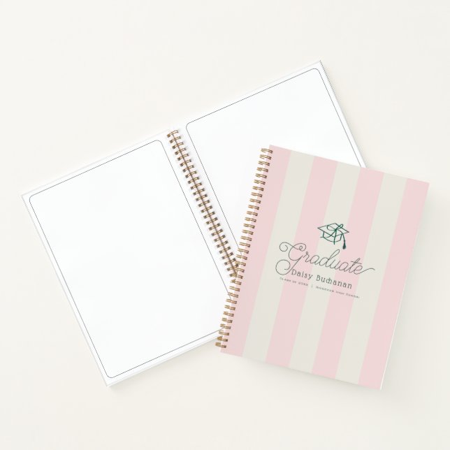 Carnet Green Cap Pink Stripes Palms Graduation Guest Book (Intérieur)
