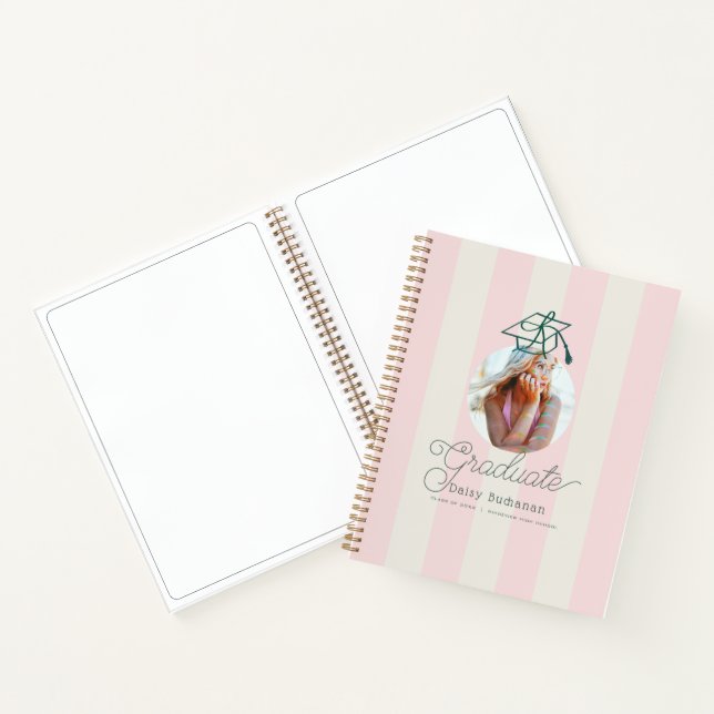 Carnet Green Cap Pink Stripes Photo Graduation Guest Book (Intérieur)