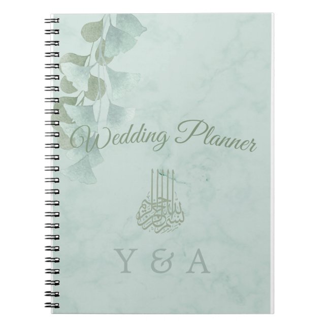 Carnet Green Eucalyptus Foliage Bismillah Mariage en marb (Devant)