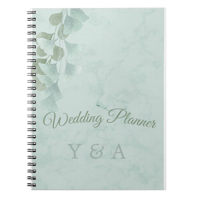 Carnet Green Eucalyptus Folio Moderne Mariage en marbre (Devant)