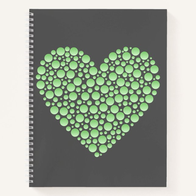 Carnet Green Gradient Heart Circles – Dark Grey Minimal  (Devant)