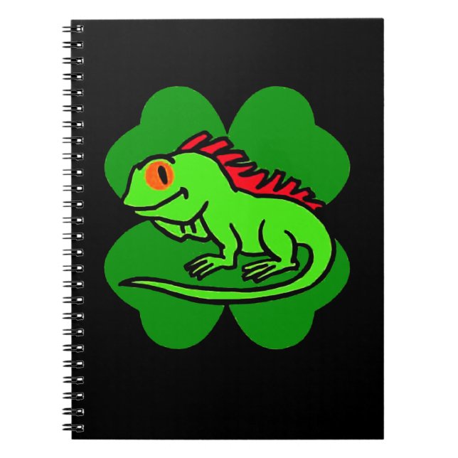 Carnet Green Iguana with four leaf clover (Devant)