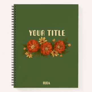 Carnet Green Notebook with red and yellow flowers 