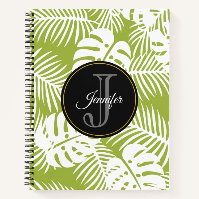 Carnet Green Palm Feuille Rainforest Motif Monogram (Devant)