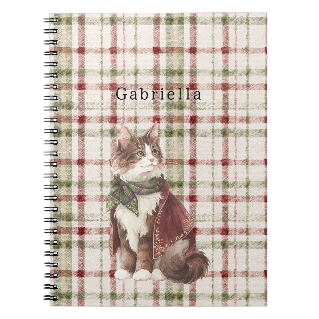 Carnet Green Red Cream Stripes Cat (Devant)