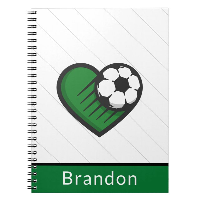 Carnet Green Soccer Love Kids Players Name & Ball Striped (Devant)