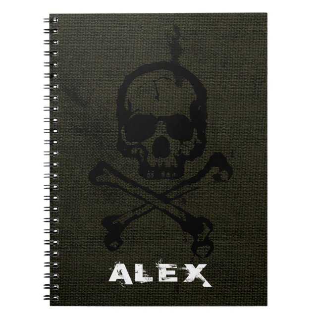 Carnet Green vintage Grunge Skull Crossbones Halloween (Devant)