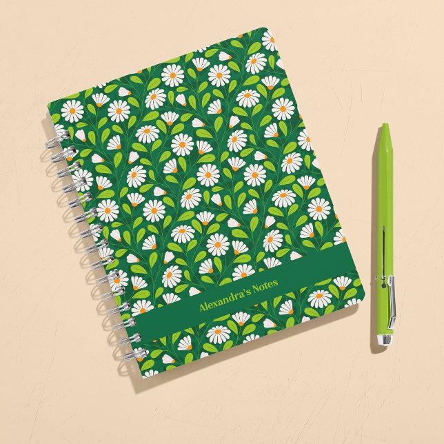 Carnet Green & White Spring Daisies & Vine Personalised (Créateur téléchargé)