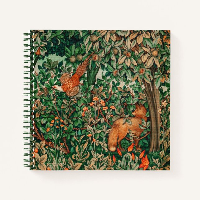 Carnet GREENERY, FOREST ANIMALS Pheasant, Fox, Green Flor (Devant)