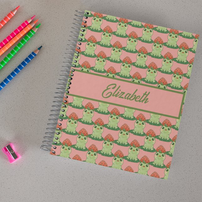Carnet Grenouille à fraise Kawaii Anime rose Personnalisé (Créateur téléchargé)