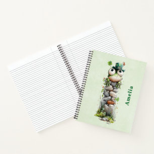 Carnet Grenouille avec chapeau vert et trèfle mignon